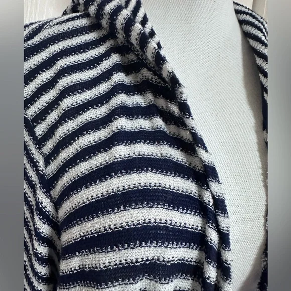 Christopher & Banks Cardigan Women’s XL Navy White Striped Sweater Pockets Open - Picture 11 of 15